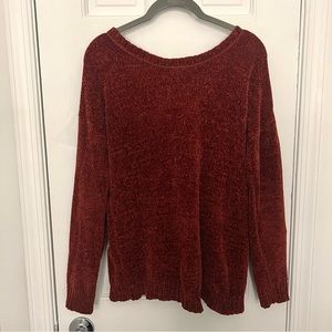 Open Back Sweater Dark Red Thick Plush Fleece Soft Top woven ribbed rib knit